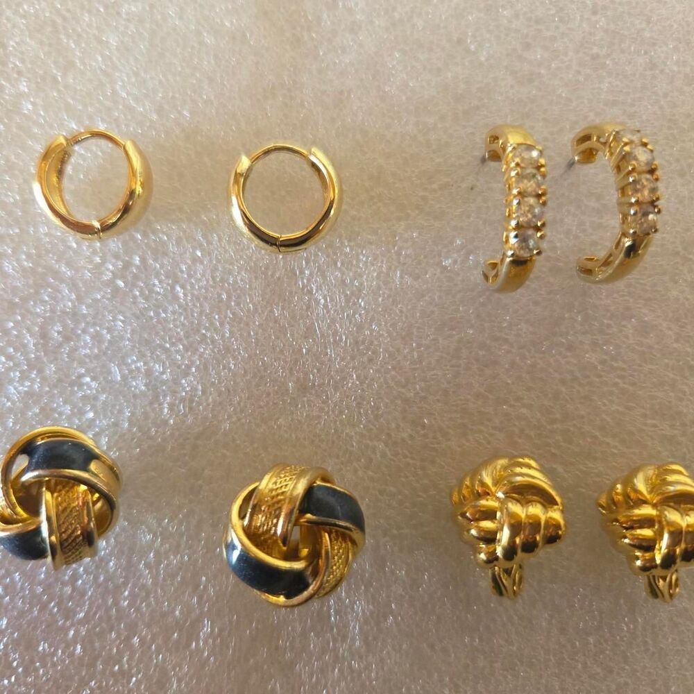 Vintage Gold tone earrings bundle set-Huggies & Knot studs